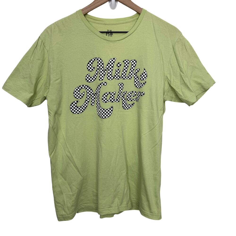 The Little Milk Bar Milk Maker Graphic T Shirt Short Sleeve Green Checkered